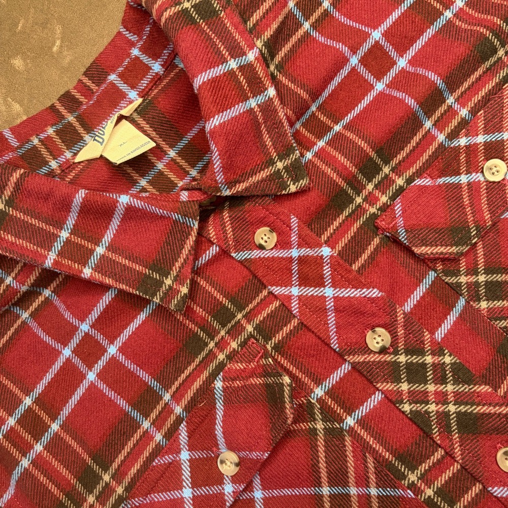 Duluth Trading Co Flannel Shirt Mens XL Red Plaid Long Sleeve Button Up Outdoors